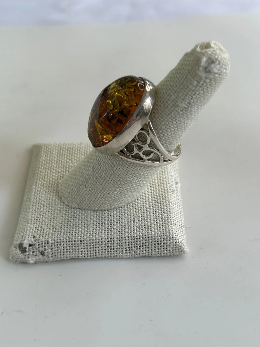 VTG Sterling Silver Huge Baltic Amber Statement Ring Size 7